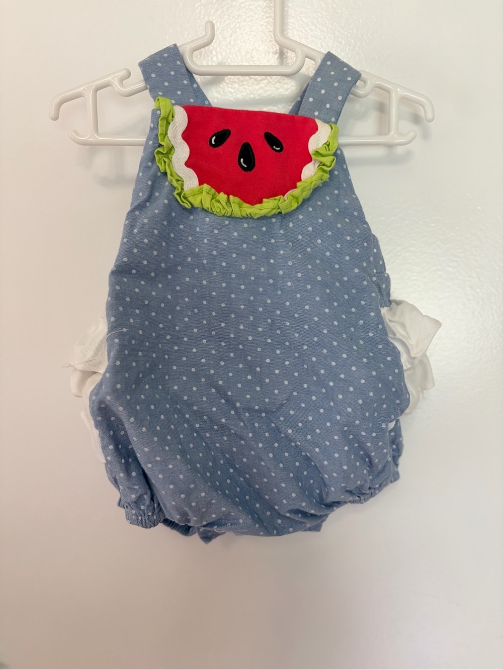 Blue Polka Dot Watermelon Appliqué Baby Romper